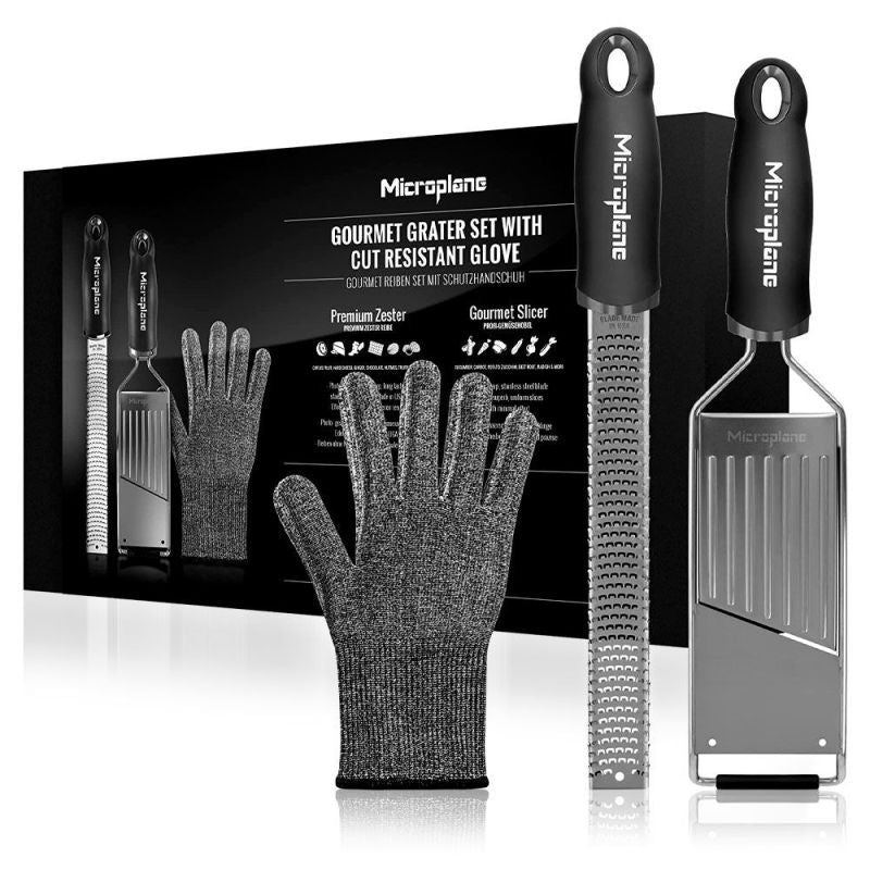 Microplane Gourmet Grater Set – Premium set of 2 graters with protective glove