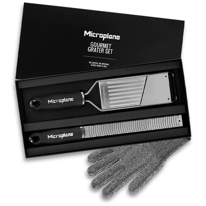 Microplane Gourmet Grater Set – Premium set of 2 graters with protective glove