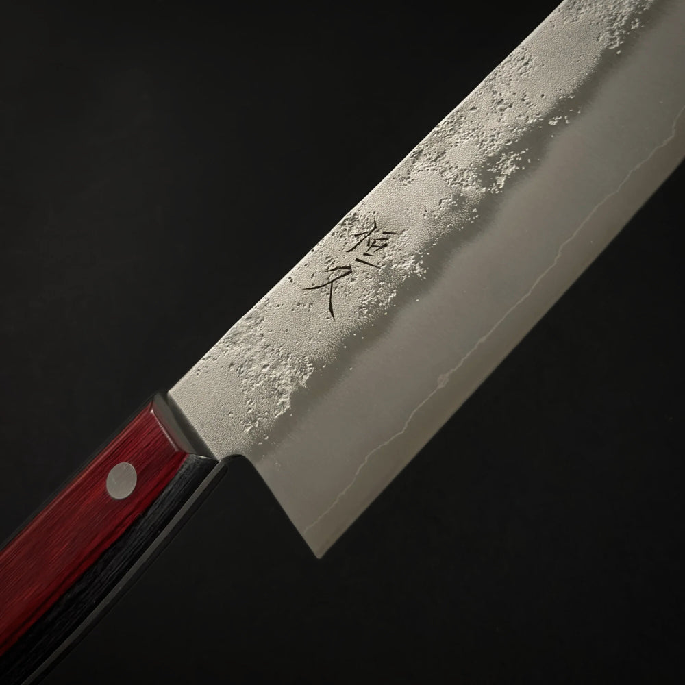 Tsunehisa Ginsan Nashiji Red Santoku 180mm