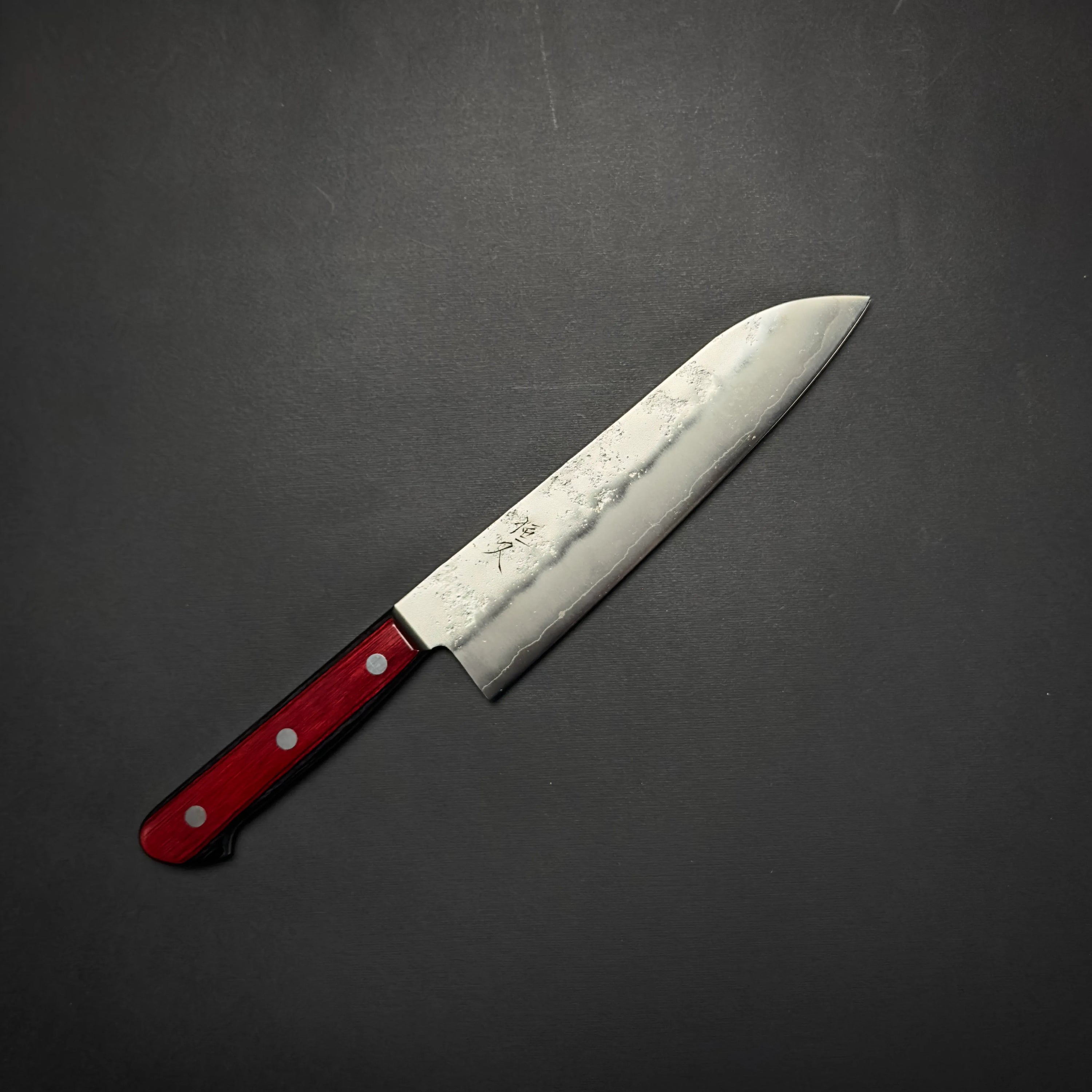 Tsunehisa Ginsan Nashiji Red Santoku 180mm