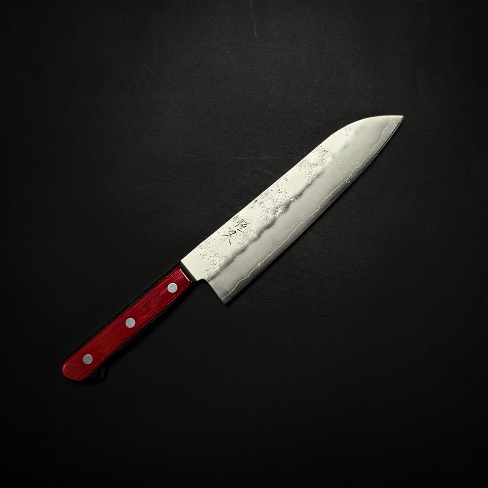 Tsunehisa Ginsan Nashiji Red Santoku 180mm